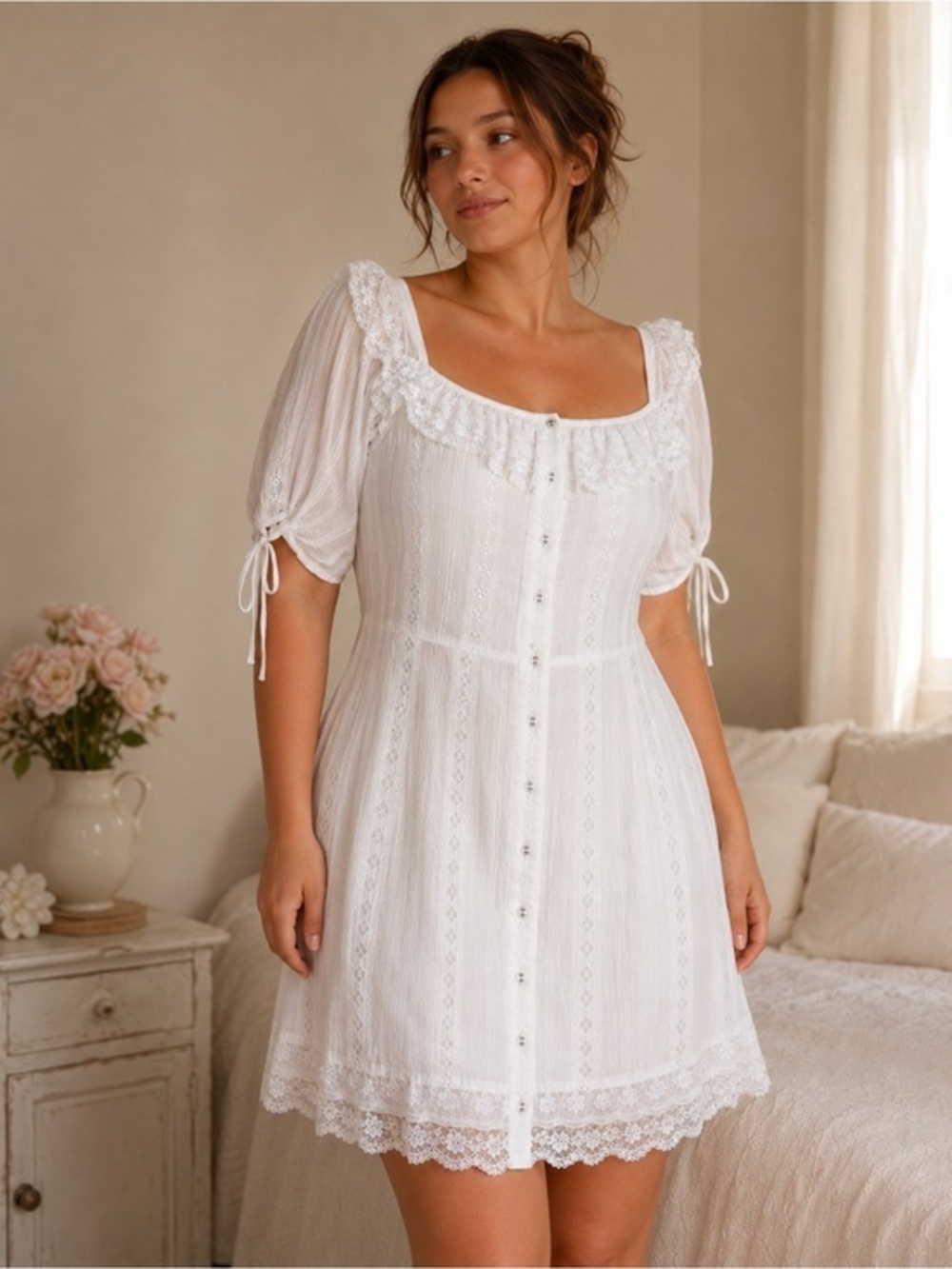 MAJORELLE White Textured Cotton Blend Sun Dress